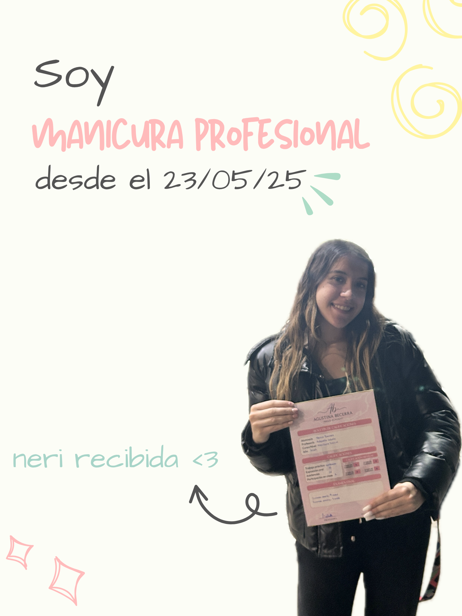 Nerina Barrera, fundadora de Luminá recibida como manicurista profesional con diploma
